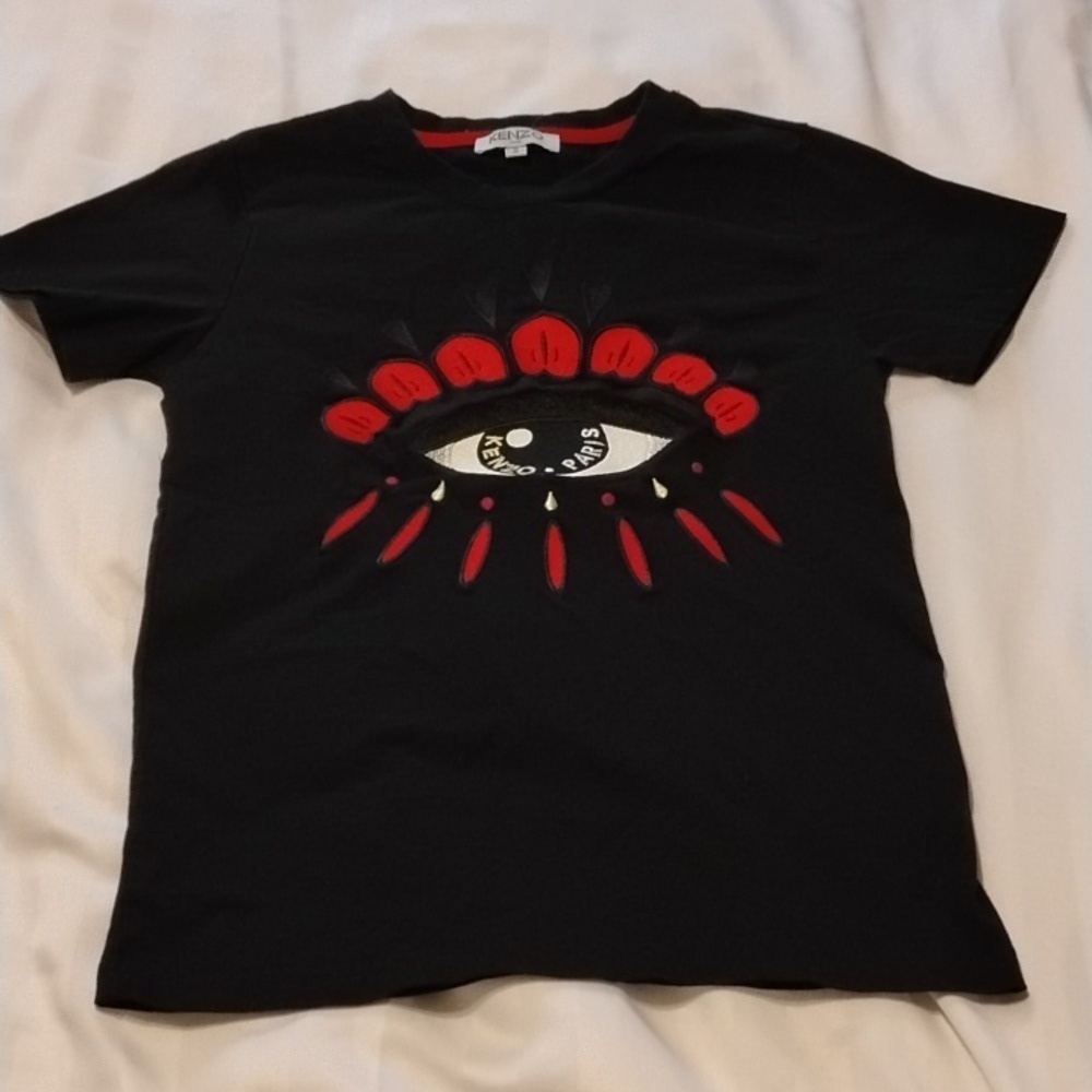 Kenzo Paris Woman Black, Red & White, Eye Graphic Short Sleeve T-Shirt, Size: S
